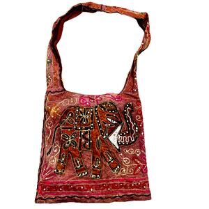 hobo Bag purple Elephant Embroidered Sequins Festival Peasant Goth Purse Hippie